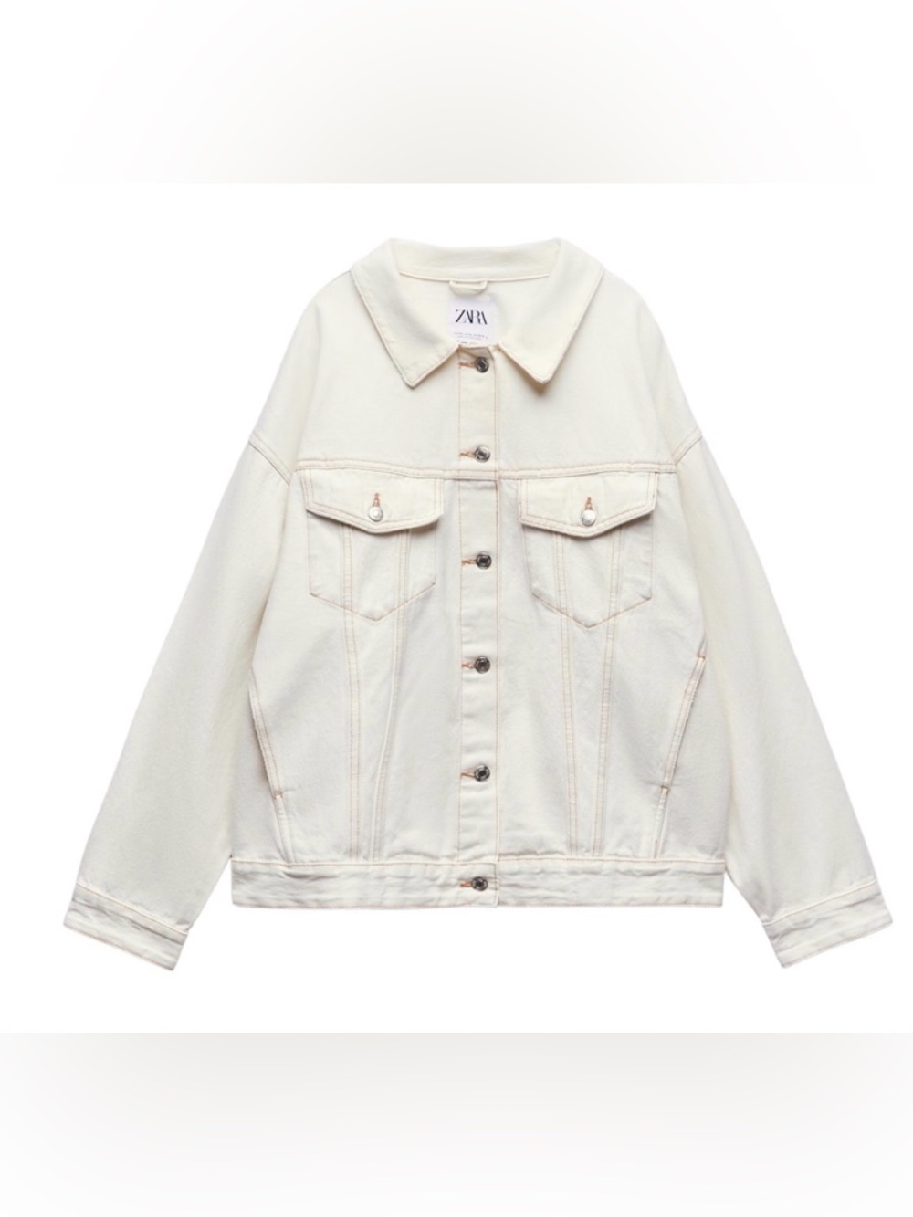 ZARA Ivory Oversized Denim Jacket 4365/079 L-XL NWT! $60
